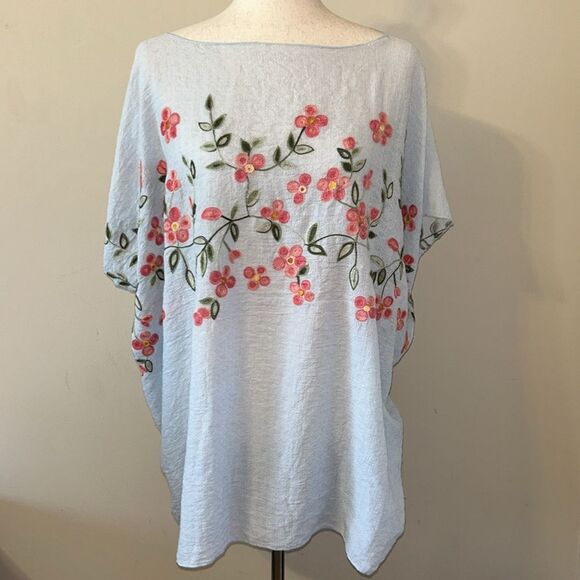 Blue Pink Bohemian Floral Pop Over Shirt Cover Up One Size - Picture 1 of 9